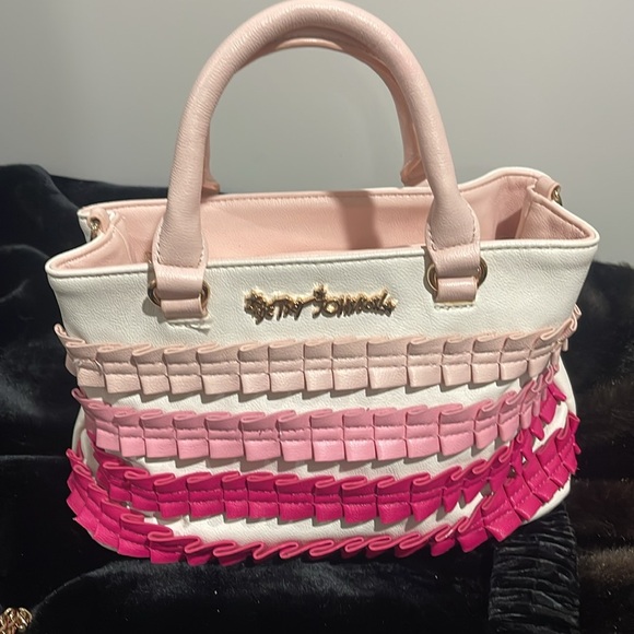 BETSEY JOHNSON White Crossbody/Handbag with Pink Gradient Ruffles - Picture 10 of 16
